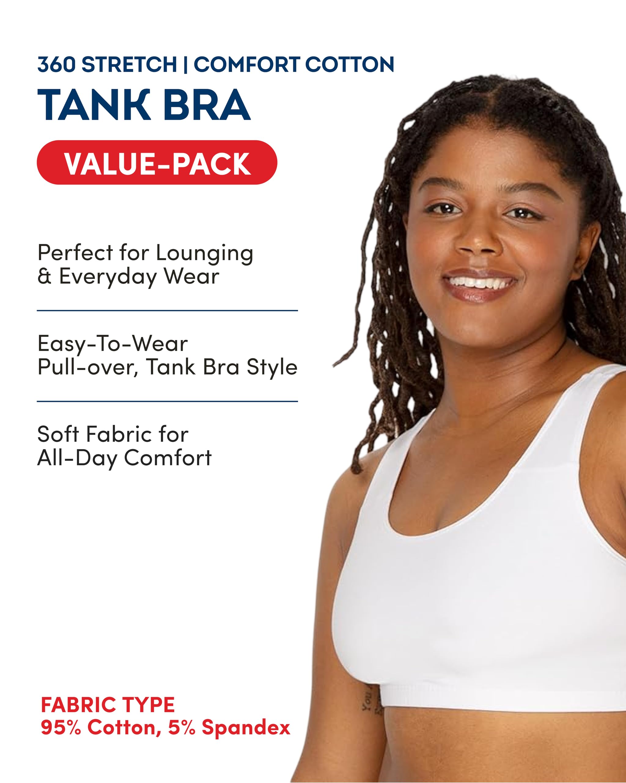 Fruit of The Loom Sujetador Deportivo Estilo Tanque de Algodón Sujetador Deportivo Mujer (Pack de 3)