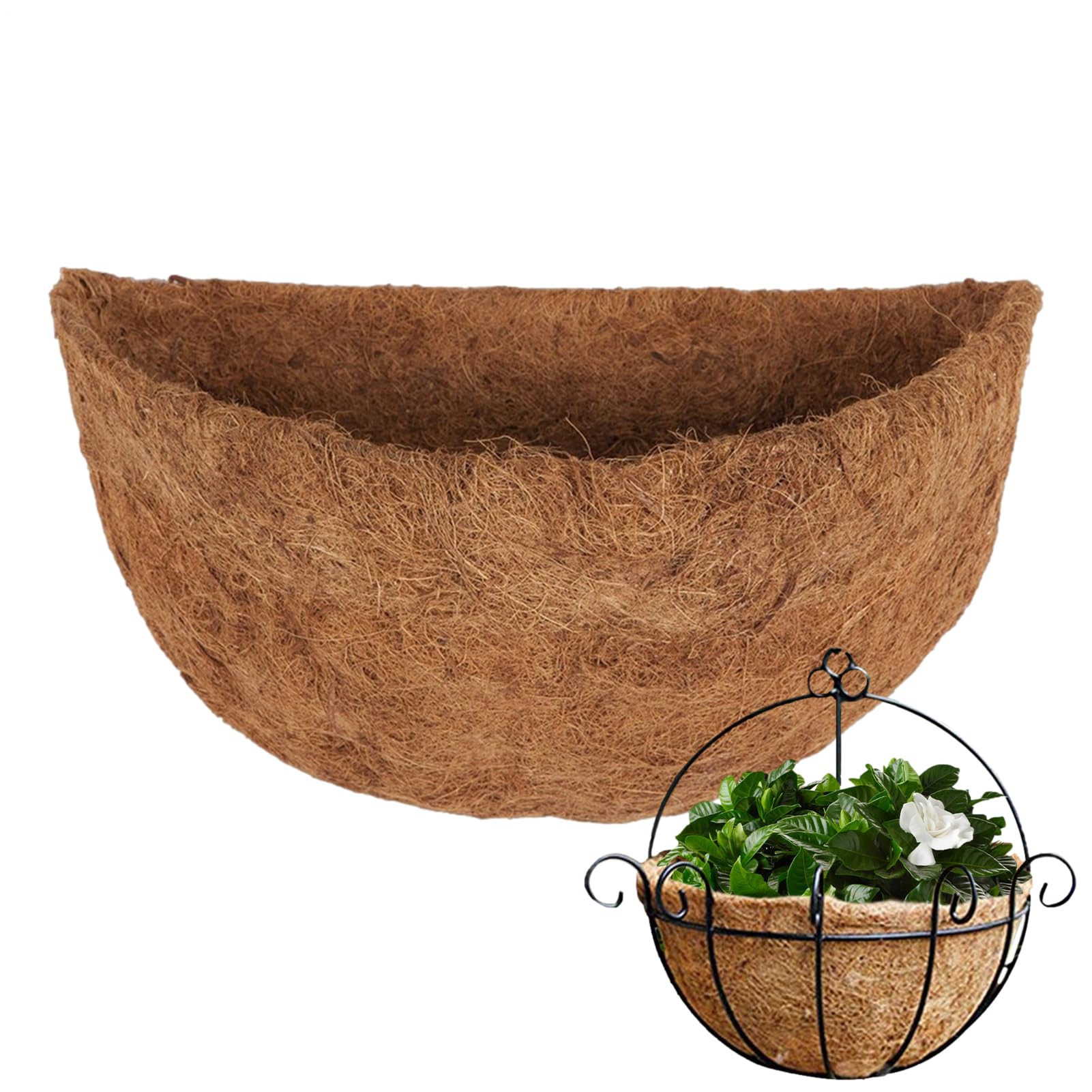 Half Round Hanging Basket Liners, Natural Coco Coir Fiber Liners For Outdoor & Indoor,Preformed Fiber Replacement For Wall Mounted Pots, Balcony, Porch