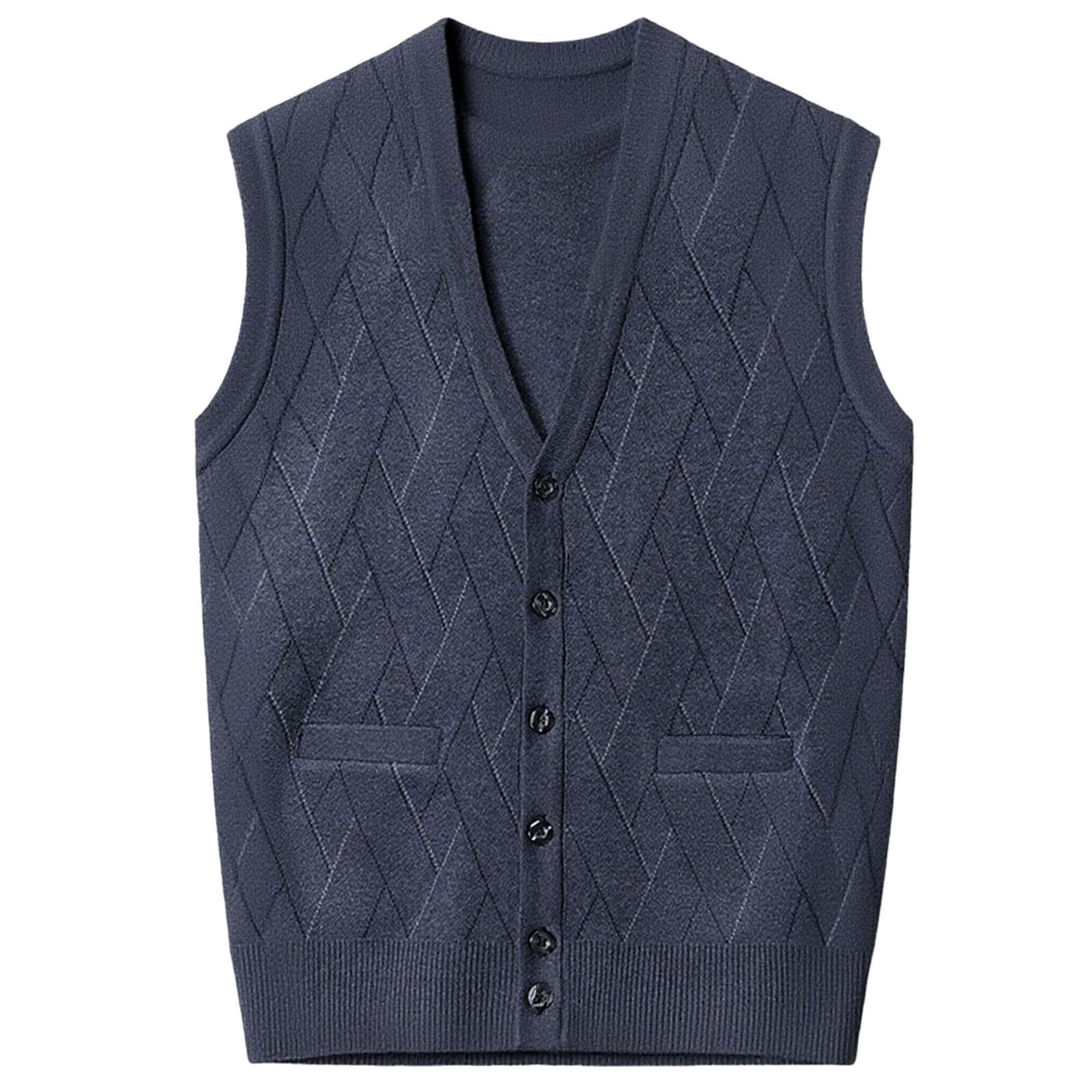 Generisch Herren Pullover Weste V Ausschnitt Business Karomusterdruck Strickweste Casual Cardigan Mit Knopfleiste Pullunder Herren Freizeit Ärmellose Pulloverwestee Strickpullover