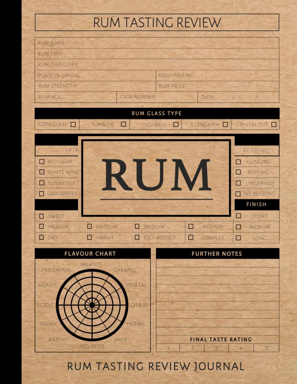 Rum Tasting Log Book: Rum Enthusiasts Journal. Detail & Note Every Glass. Ideal for Mixologists, Bars & Restaurants, and Bartenders