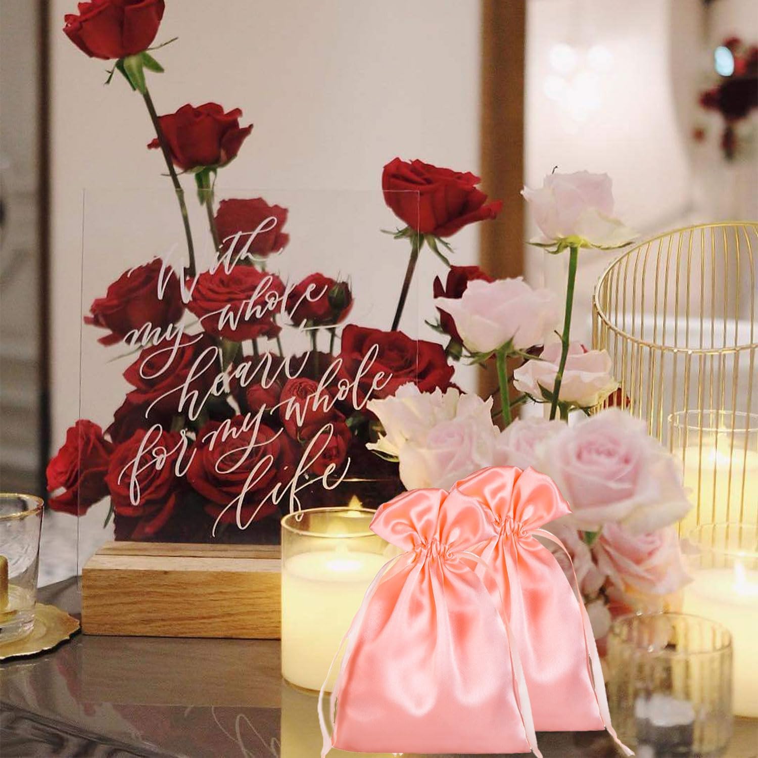 50 Pack 5X7 Coral Pink Satin Bags Small Gift Bags, Jewelry Drawstring Pouch, Wedding Favor Bags, Baby Shower Bags, Party Favor Bags,Satin Gift Bags - Image 4