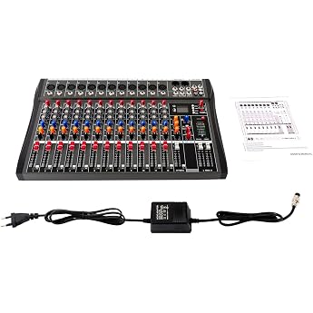 Audio Mixer Console Amplifier 12 Channel Studio Mixe Live Mixer Bluetooth USB 12 Channel Bluetooth Audio Mixer DJ Live Studio Mixing Console Sound Card USB Console