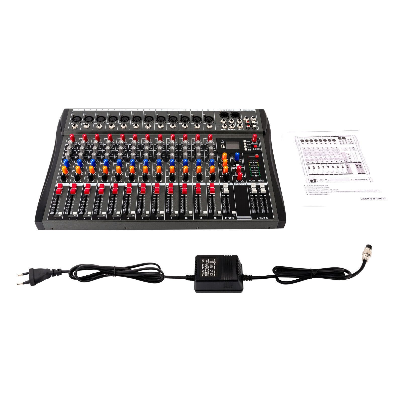 Audio Mischpult Konsole Verstärker,12 Kanal Studio Mixe Live Mixer Bluetooth USB 12 Kanal Bluetooth Audio Mixer DJ Live Studio Mischpult Soundkarte USB Konsole