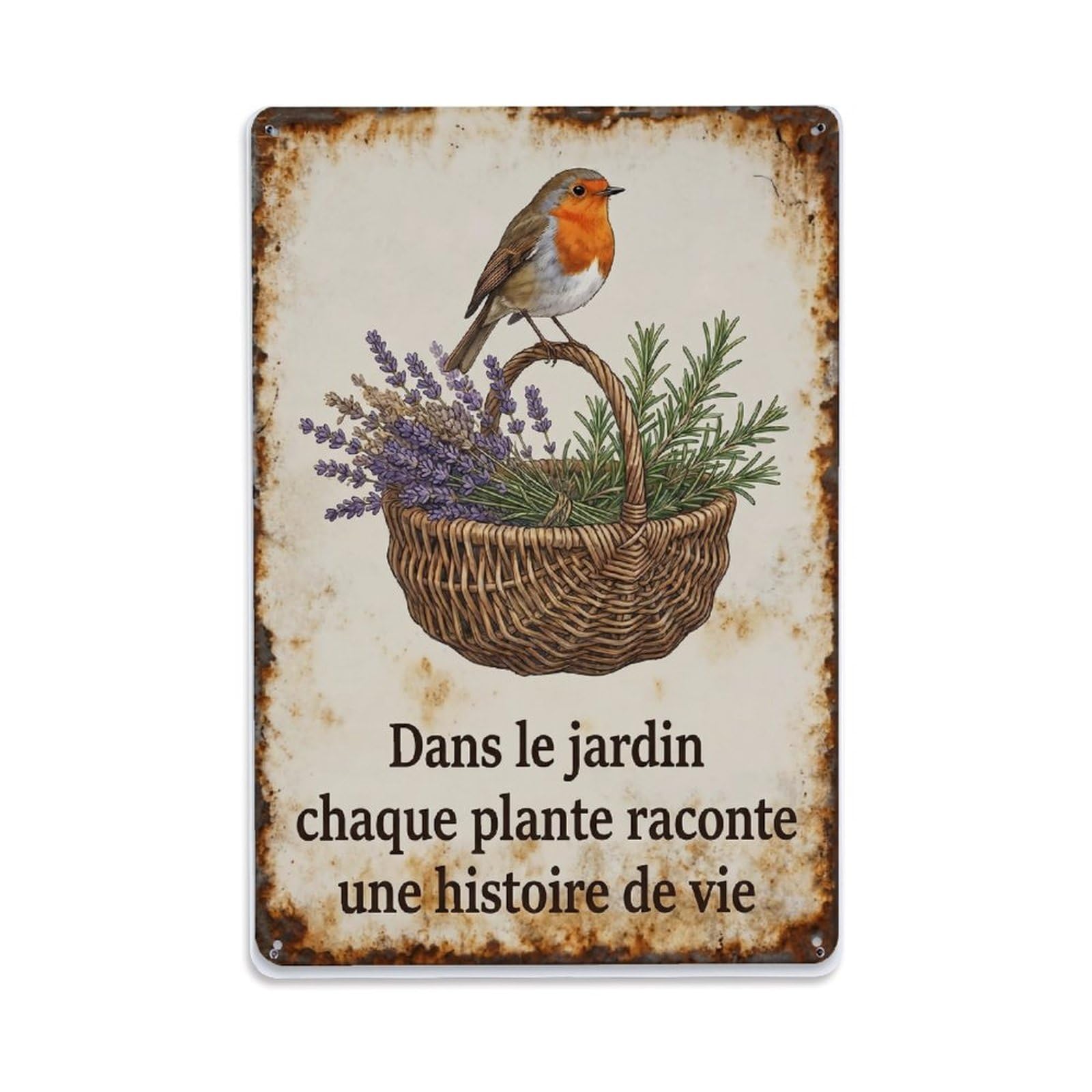 Fqnyr Style Robin Bird Garden Quote Herb Garden Metal Tin Sign Plaque Wall Decor For Cafe, Club Bar, Office, Home Garden Metal Poster 8X12inch