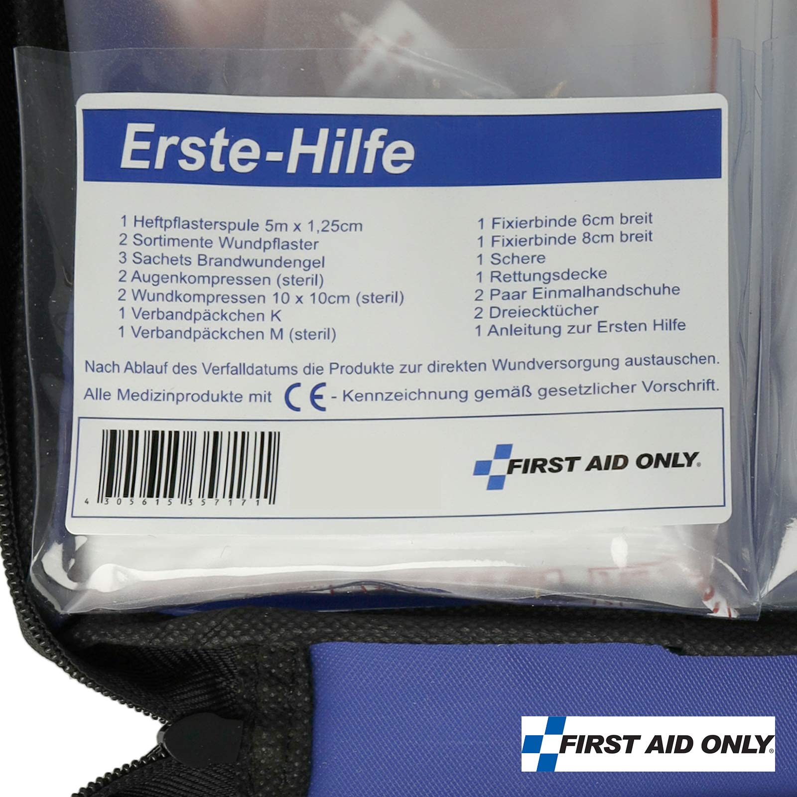 First Aid Only Bolsa de primeros auxilios, 50 piezas, para oficina, viaje, ocio, pequeño, para llevar, azul, P-10036