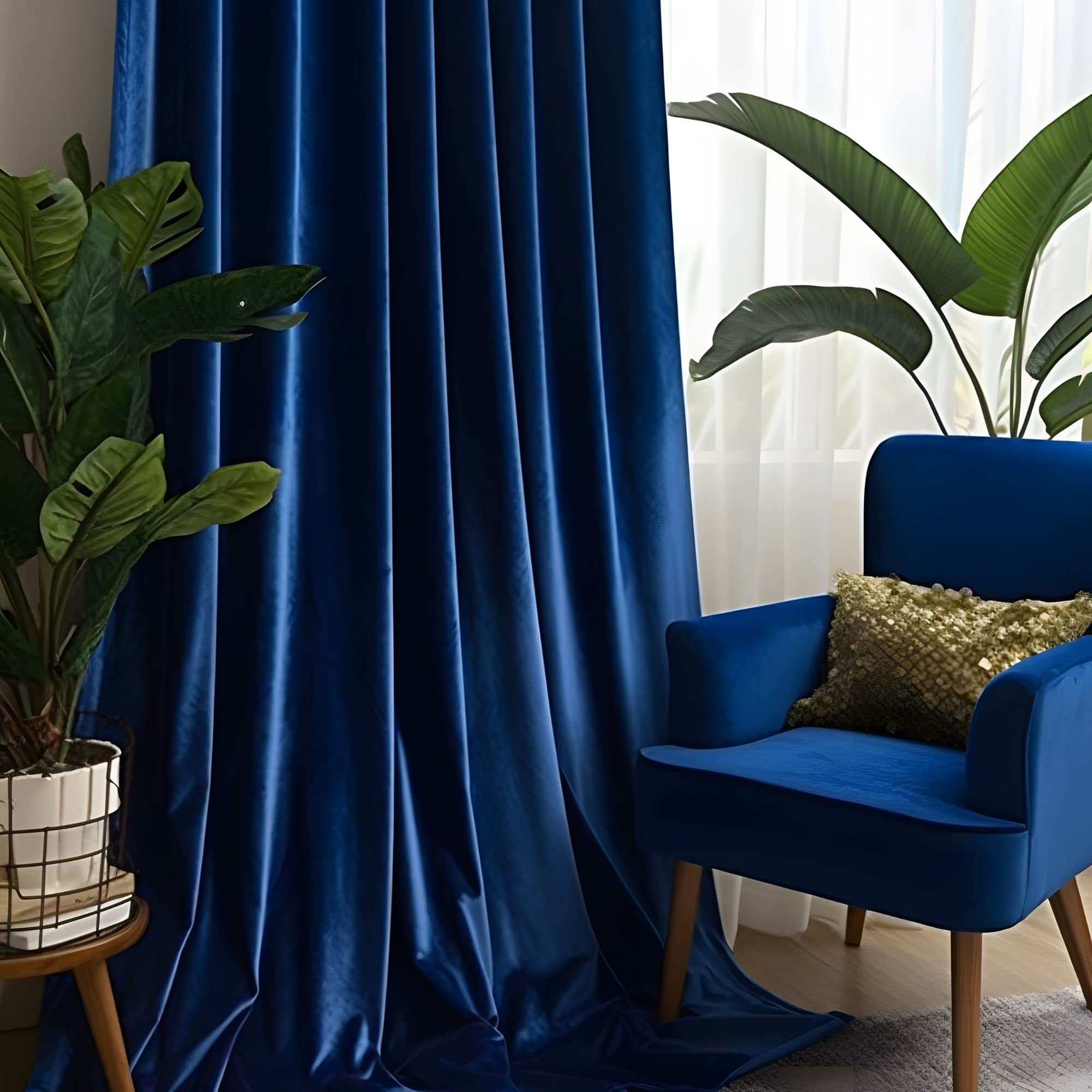 Aljctns Navy Blue Velvet Curtains for Living Room Luxury 85% Blackout Curtains for Bedroom,Thermal Insulated Super Soft Window Drapes Rod Pocket & Back Tab, 52" W x 108" L,2 Panels Set