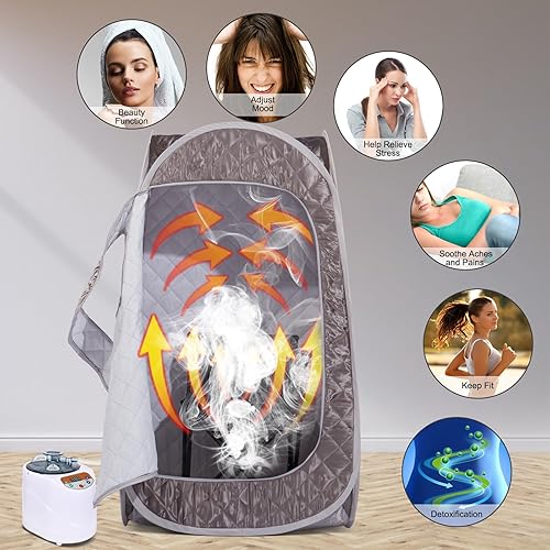 Miniatura 6 de Smartmak Sauna de vapor portátil, spa personal de cuerpo completo, tienda de campaña de sauna plegable con generador de vapor grande de 3L y 1000 W