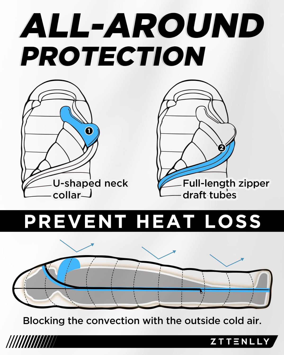 Sac de couchage en duvet pour adultes - Léger et compact pour la randonnée, le camping et la randonnée - 45-52 degrés et sac de couchage 4 saisons pour temps froid