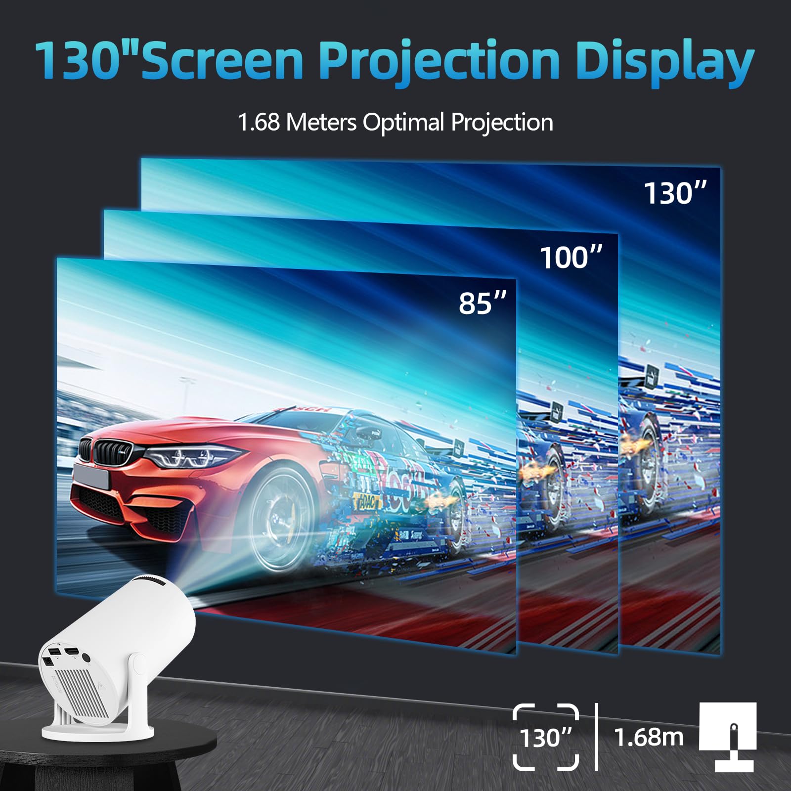 Mini Projecteur 4K Videoprojecteur Portable Projecteur Video WiFi 6 BT 5.4 Android 11 Retroprojecteur 1080P Full HD Supporté pour TÉLÉPhone PC Lap HDMI Home Cinéma 180° Rotation (HY300Pro+)