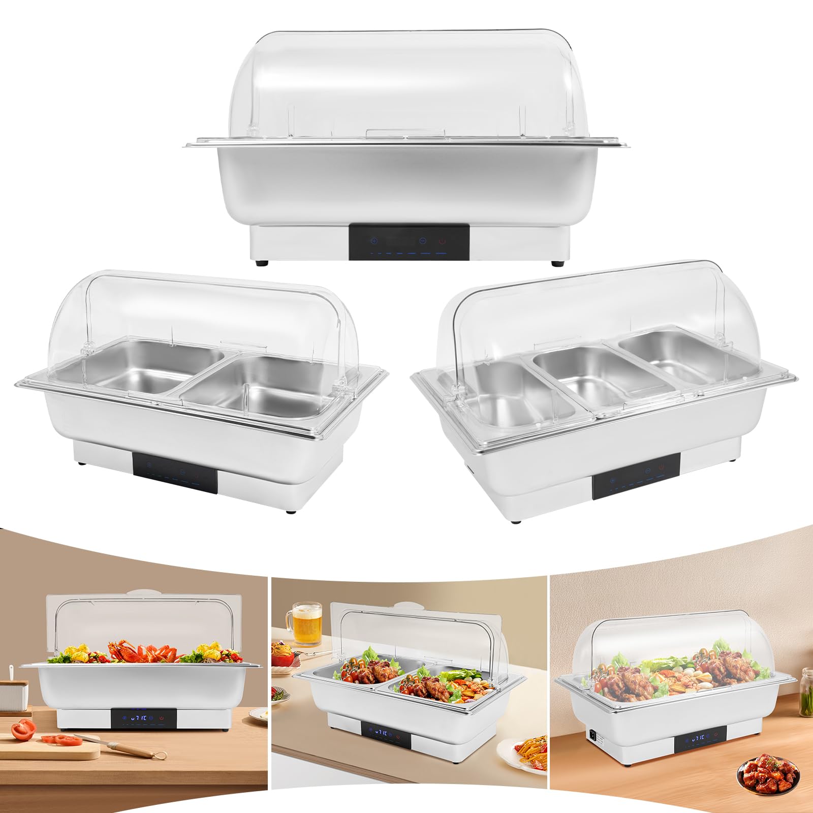 Chafing Dish - Plato eléctrico (9 L, con control de temperatura táctil y tapa) | Calentador de buffet con indicador LED de 35 – 90 °C para brunch fiestas y catering
