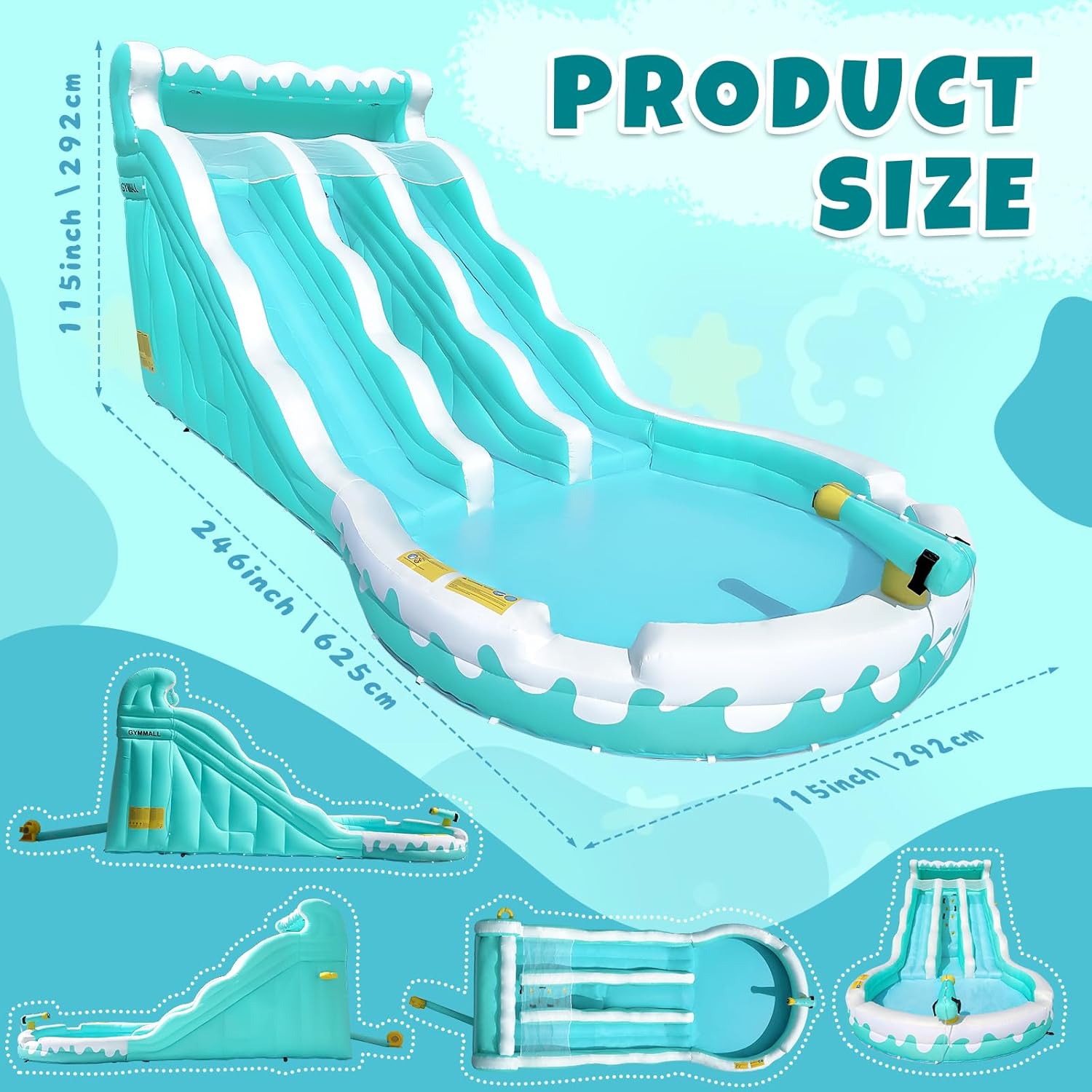 Inflatable Water Slide Bounce House for Kids, Dual Slides Water Park with Climbing Wall, Water Cannon & Basketball Hoop for Indoor Outdoor Backyard Play