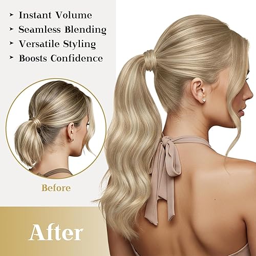 Miniatura 4 de VeSunny - Extensiones de cabello humano remy lacio de 14 a 24 pulgadas, con clip para cola de caballo, juego de extensiones de cabello humano de