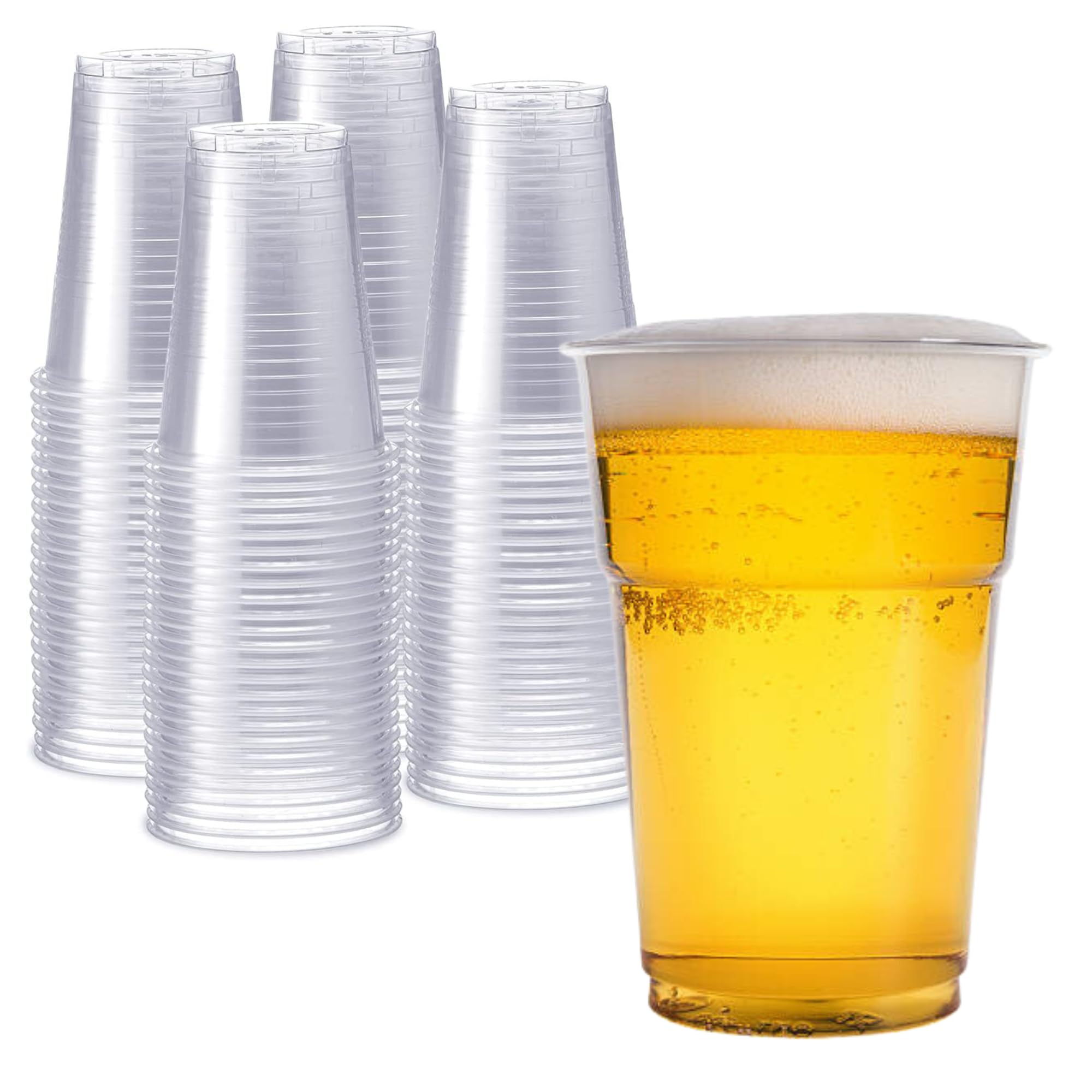 CaterCo Clear Strong Full Pint Cups 500 Pack (20oz / 568ml) Disposable - Plastic Full Beer Pints Cup Eco-Friendly Recycle Hard for Party Event and Takeaway Beer Reusable Disposables (20oz - 500 Pack)