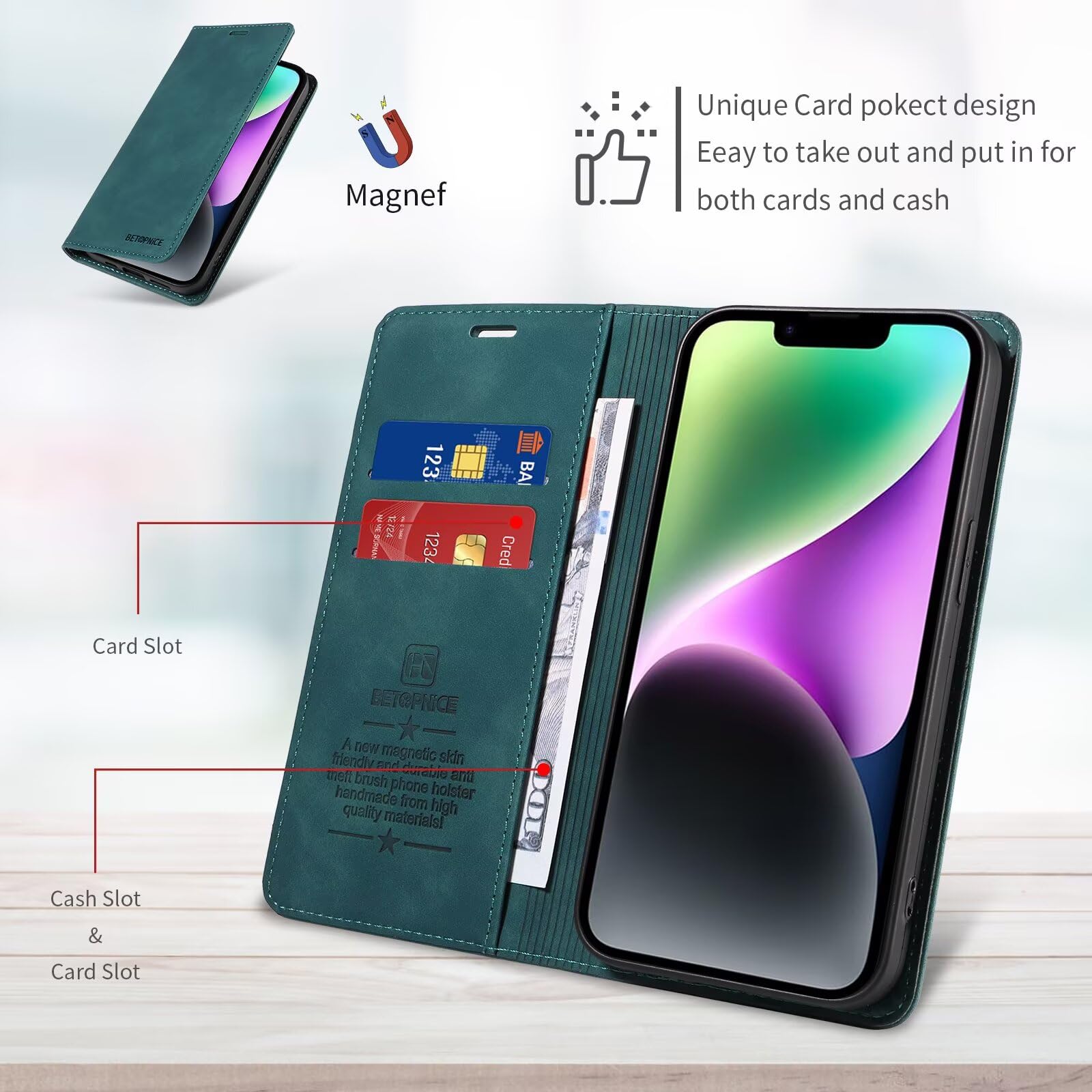 KNOXS Compatibel voor OPPO Reno 10/OPPO Reno 10 Pro Hoesje met RFID-blokkerende kickstand, PU portemonnee hoesje en TPU binnenschaal met schokbestendige klep (zwart