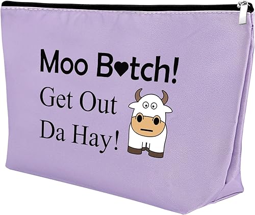 Miniatura 1 de Bolsa de maquillaje de vaca, regalo para amantes de las vacas, regalos para niñas, mujeres, bolsa de cosméticos de vaca, Púrpura