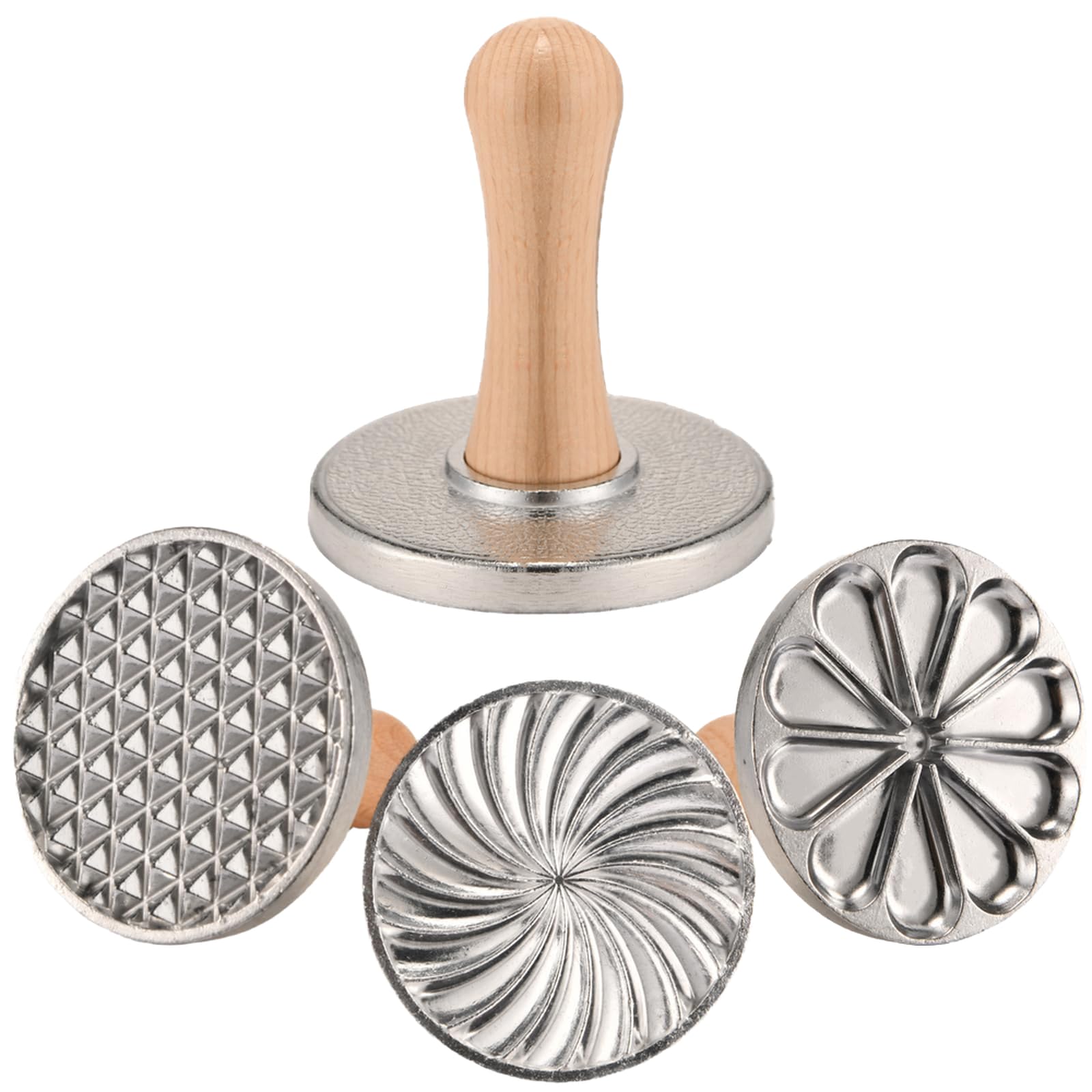 OPPEIN Cookie Stamps Set of 3, Metal Christmas Cookies Press Cutter Mold with Wooden Handle, Cookie Decorating Supplies for DIY Baking, Cake, Pastry,Christmas