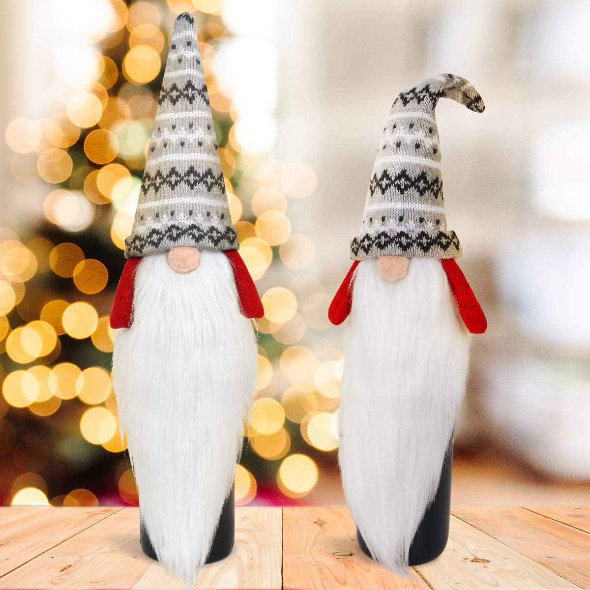 Fundas para botellas de vino de gnomo de Navidad, paquete de 4 unidades, hechas a mano, gnomos suecos, decoración de Navidad, decoración de mesa de comedor de Año Nuevo, regalo de fiesta 4