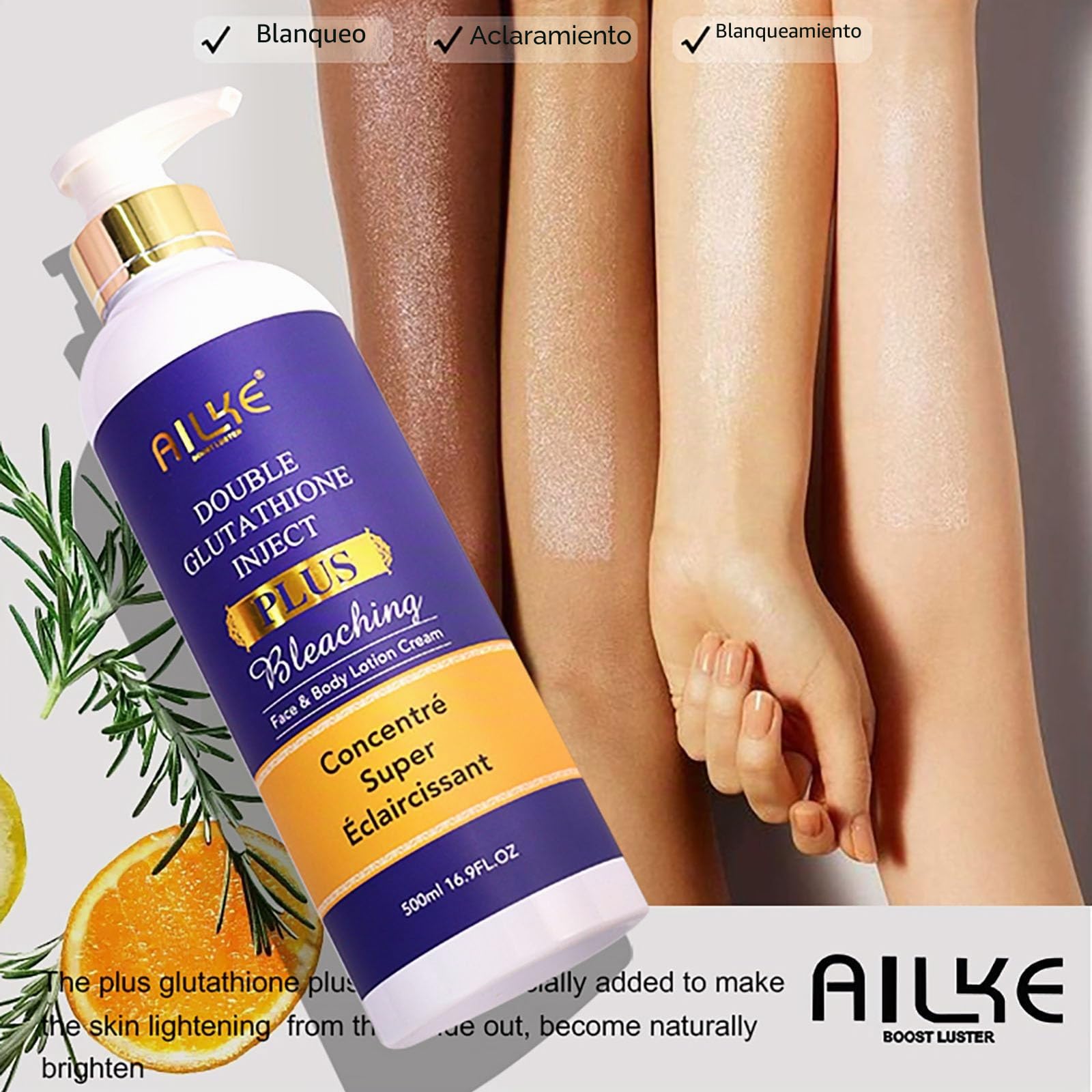 AILKE Double Glutathione PLUS Bleaching Body Lotion, Whitening, Reduce Dark Spots and Blemish, Deeply Moisturizing, Smooth Skin Body Cream, 500ml