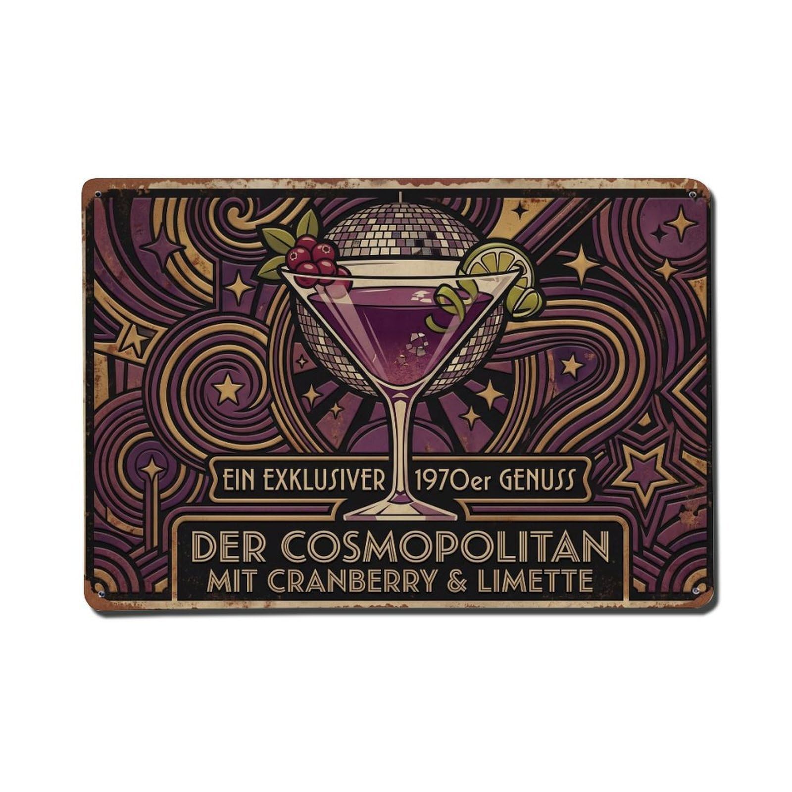 Pink Citrus Aperitif Cocktail Recipe Vintage Bar Mixology Metal Tin Sign Plaque Wall Decor for Cafe, Man Cave, Club Bar, Office, Home Garden Round Metal Poster 8x12Inch