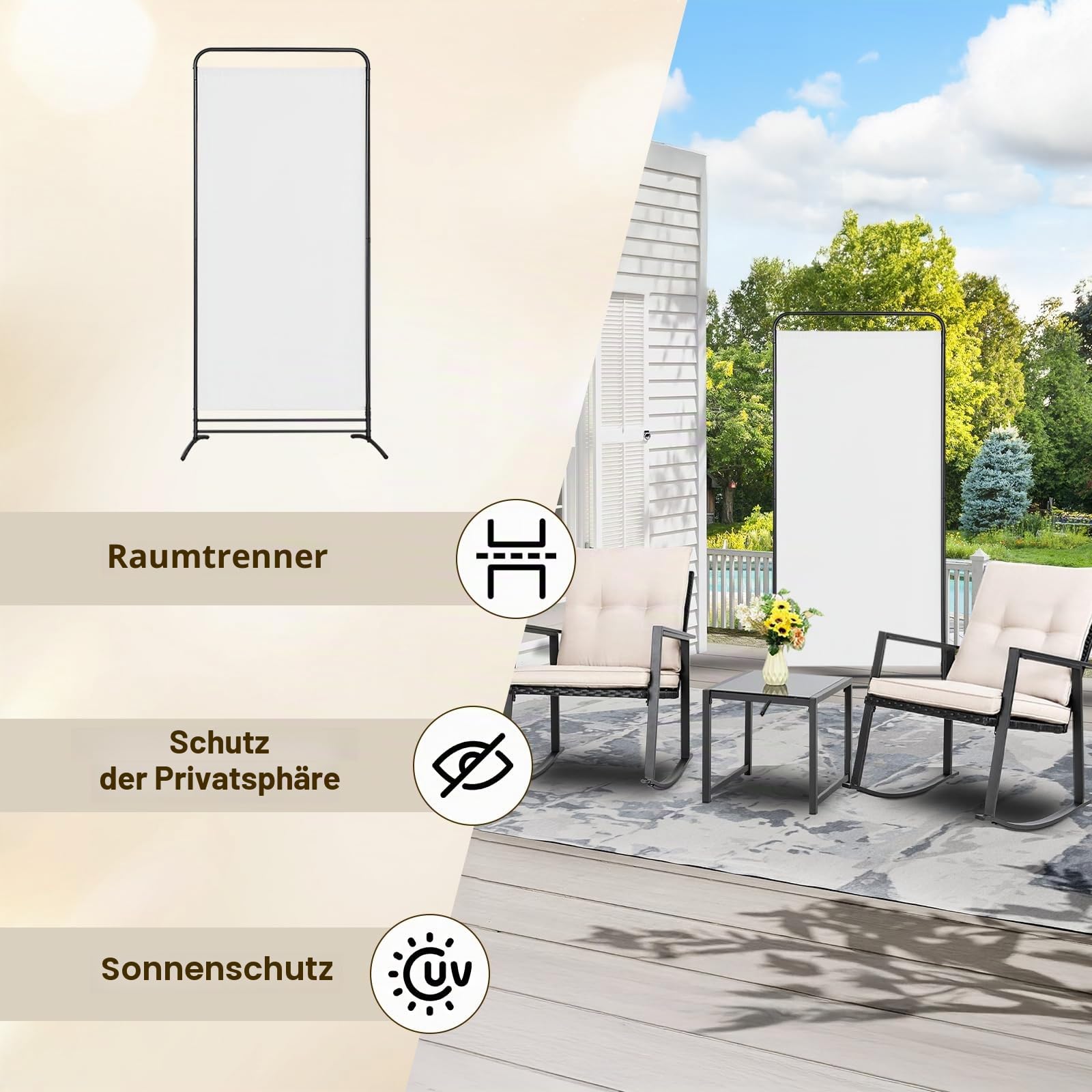 Angel Living Paravent Raumteiler Freistehend Sichtschutzwand Raumteiler Stellwand Trennwand Sichtschutz für Büros Balkon Schlafzimmer Außengarten (Weiß, 1 Teilig)