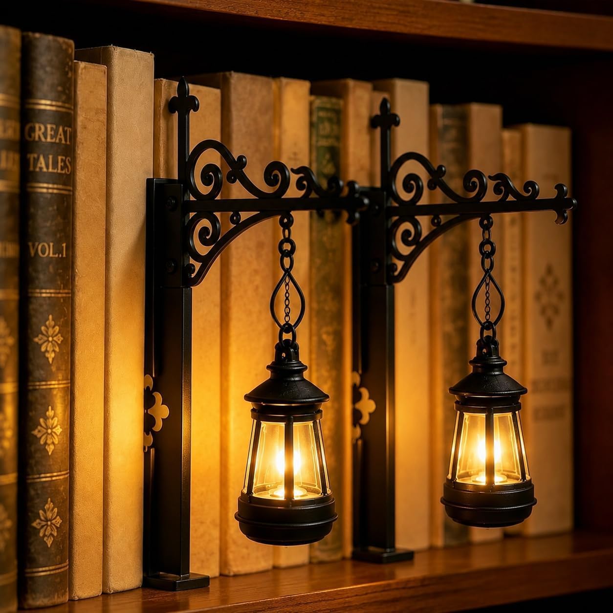 Library Lantern Decorative Bookshelf Lighting, Reading Bookshelf Lamp Lights for Bookworms, Antique Led Ghost Books Nook Lamp Ornament for Study Reading Corner, Unique Gift for Book Lovers (2pcs-d)