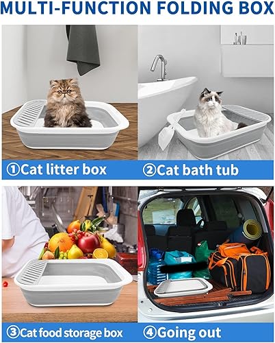 Miniatura 6 de BNOSDM Caja de arena plegable para gatos pequeña para gatitos, bandeja para orinal abierta, inodoro plegable para gatos con cuchara, cajas de arena