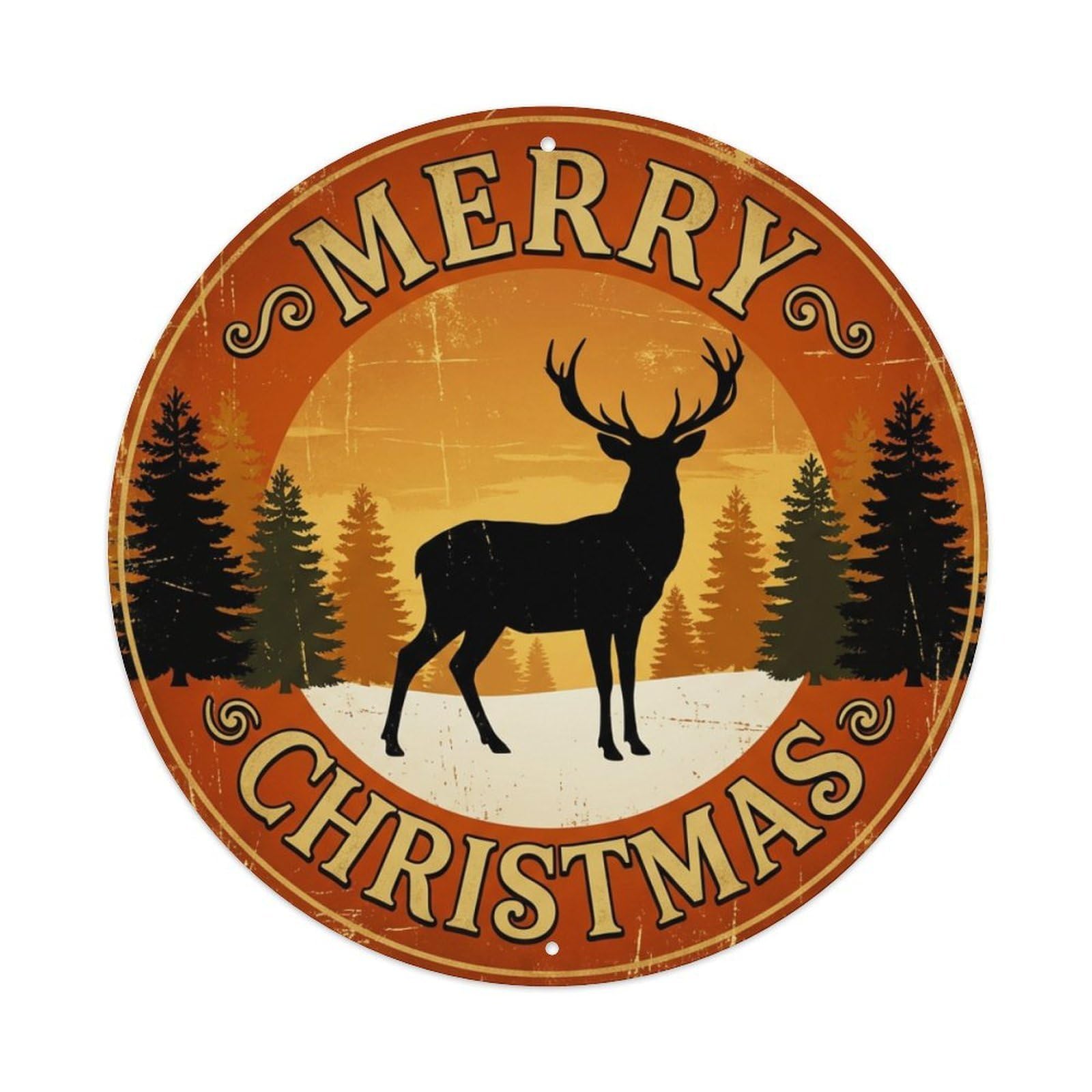 Merry Christmas Deer Silhouette Dusk Metal Tin Sign