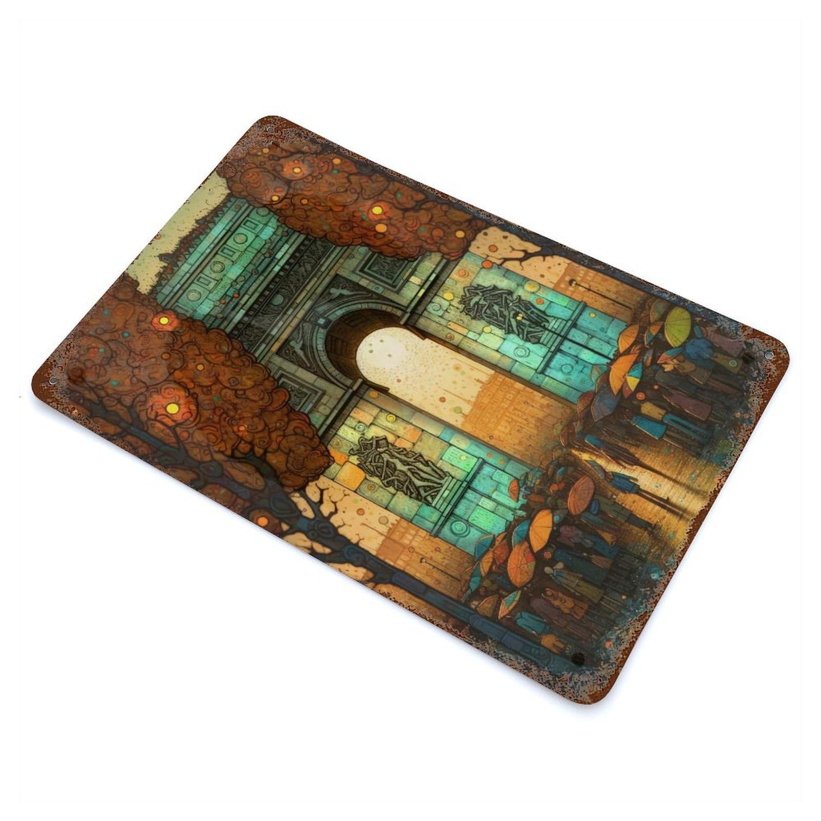 Garage Style Arc De Triomphe Abstract 1 Rust Effect Tin Sign 11.8"x7.9", Industrial Home Decor for Bar And Workshop