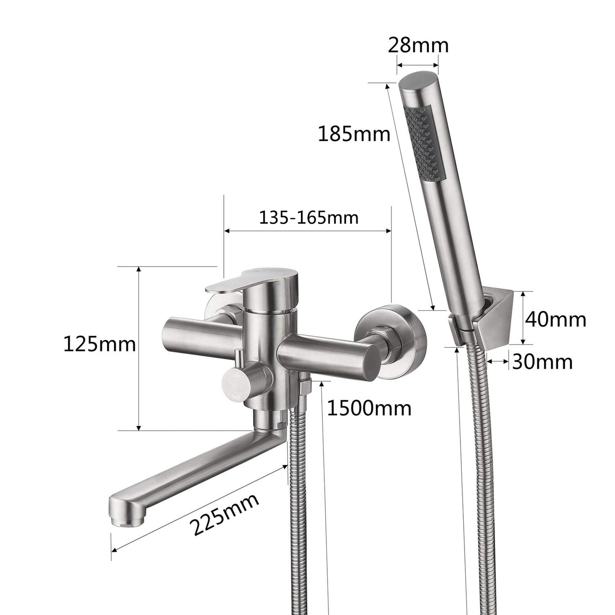 HomeLava Grifo Bañera y Ducha, Grifo de Bañera con Alcachofa de Mano Monomando Redondo de Acero Inoxidable 304, Instalación en pared, Cepillado(Longitud de La Boca 23 cm)