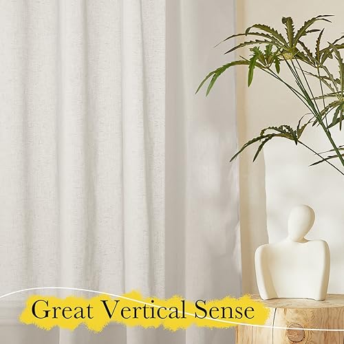 Miniatura 6 de NICETOWN Cortinas semitraslúcidas de mezcla de lino, bolsillo para barra y pestaña trasera, cortinas para ventana de dormitorio, privacidad con