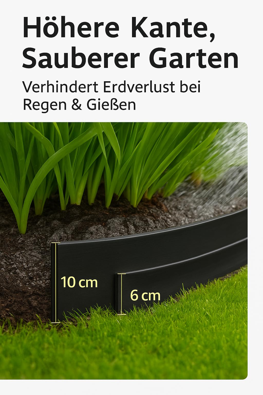 Flexible Rasenkante Kunststoff 20 m x 10 cm schwarz mit 80 Erdankern Unsichtbare Garteneinfassung für Rasen und Blumenbeete