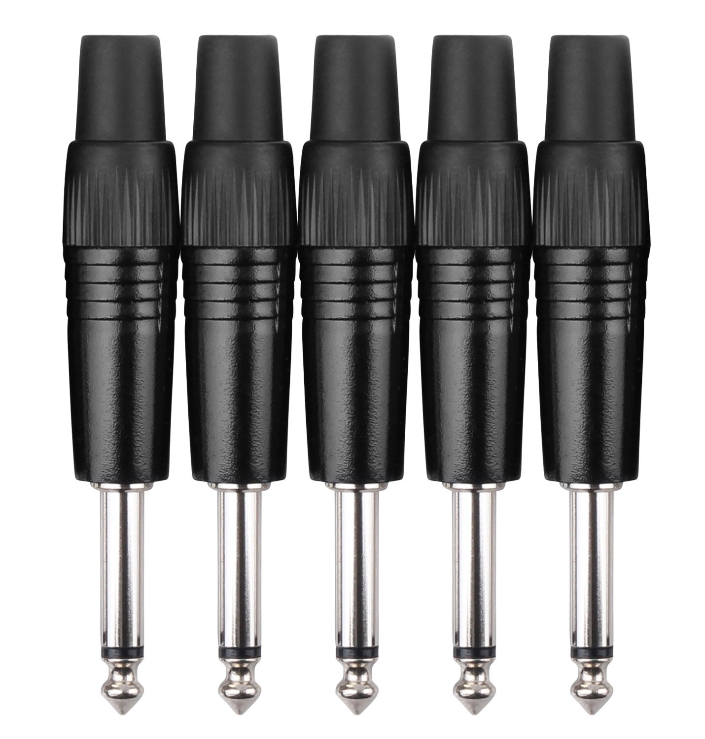 Pronomic Zestaw wtyczek 6,3 mm jack 5 sztuk (do konfekcjonowania kabli, montażu, wysokiej jakości tulejki zaciskowe, stabilna obudowa z odlewu ciśnieniowego), kolor czarny