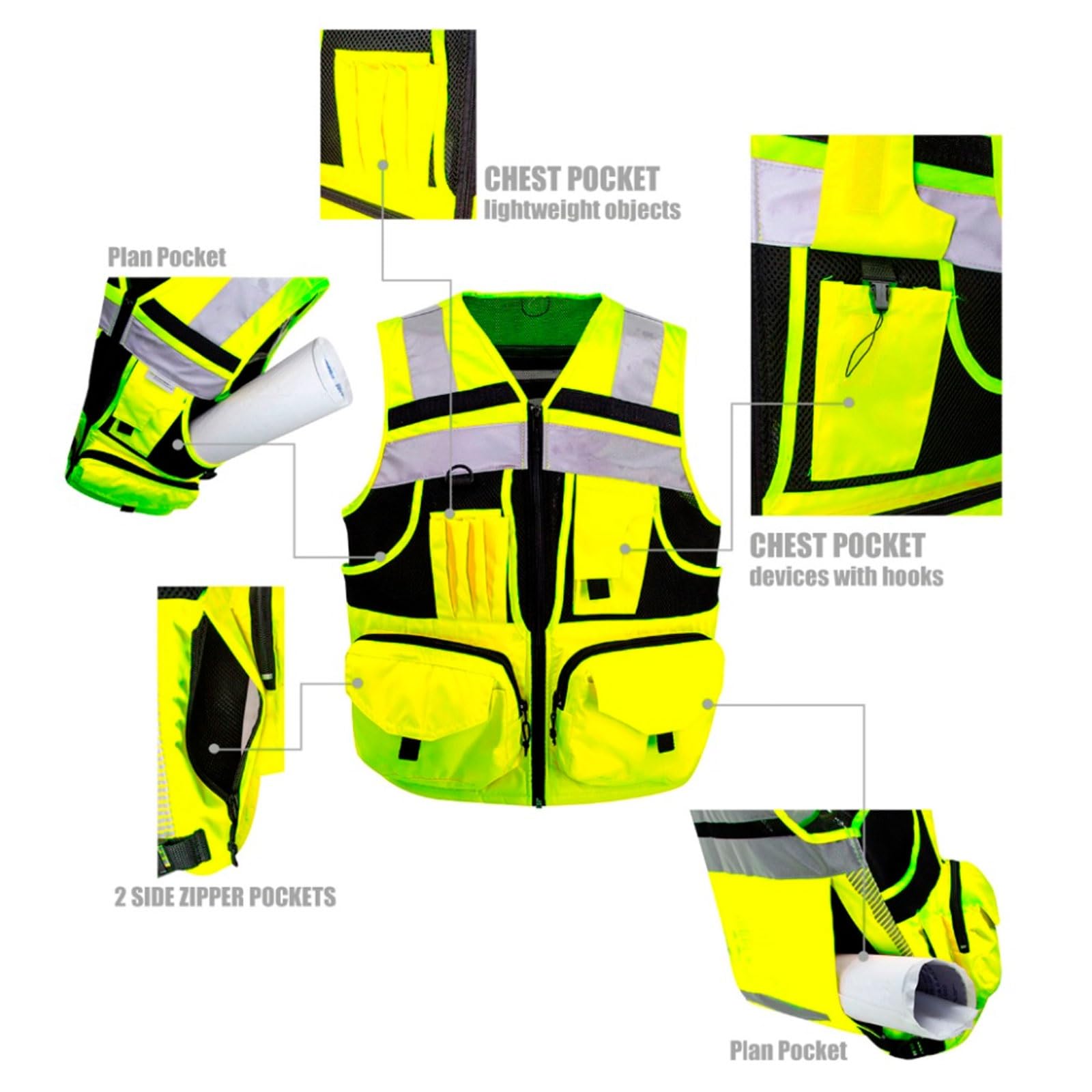 Chaleco reflectante de alta visibilidad, Chaleco de alta visibilidad Poliéster Oxford Tiras reflectantes Múltiples bolsillos Multicolor S-5XL