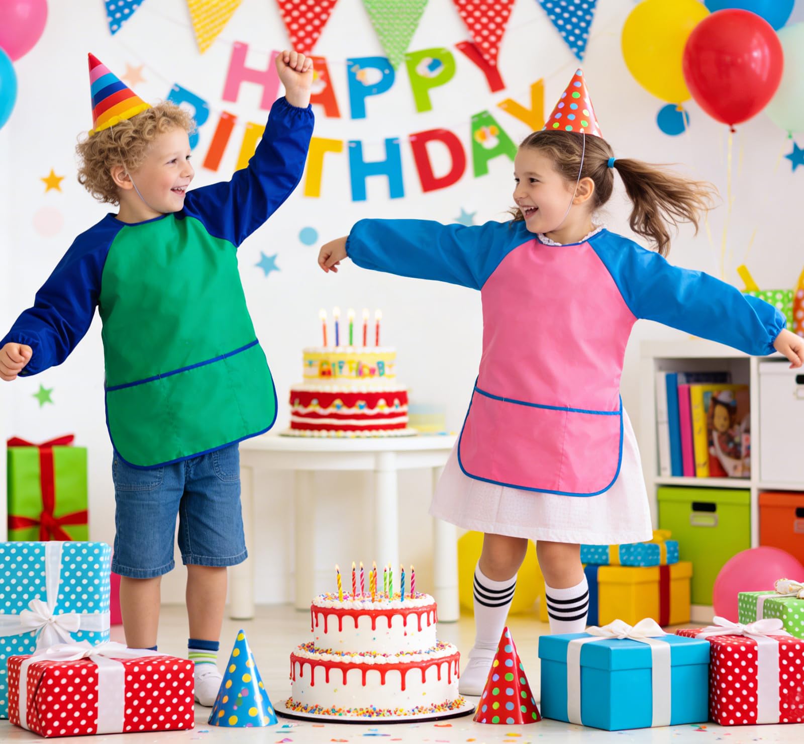 Grembiule artistico per bambini con maniche lunghe, 3 tasche spaziose, per artisti, per bambini dai 3 agli 8 anni, per cucinare e dipingere