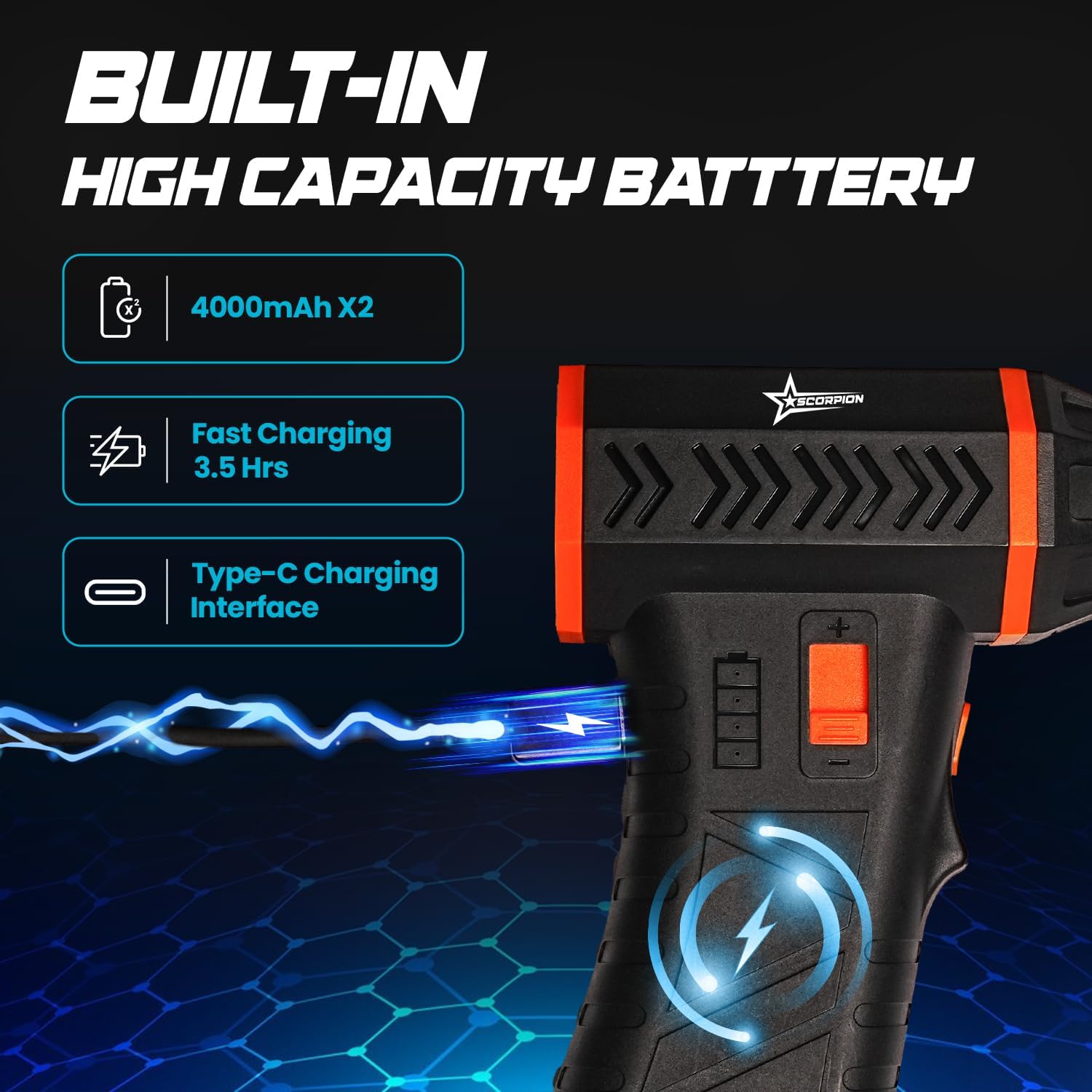 Compressed Air Duster, 130000 RPM Electric Air Duster – Rechargeable Cordless Air Blower with 3 Gear Adjustable Setting with LED Light for Keyboard, Computer, Car, Home, and Outdoor Cleaning - Image 3