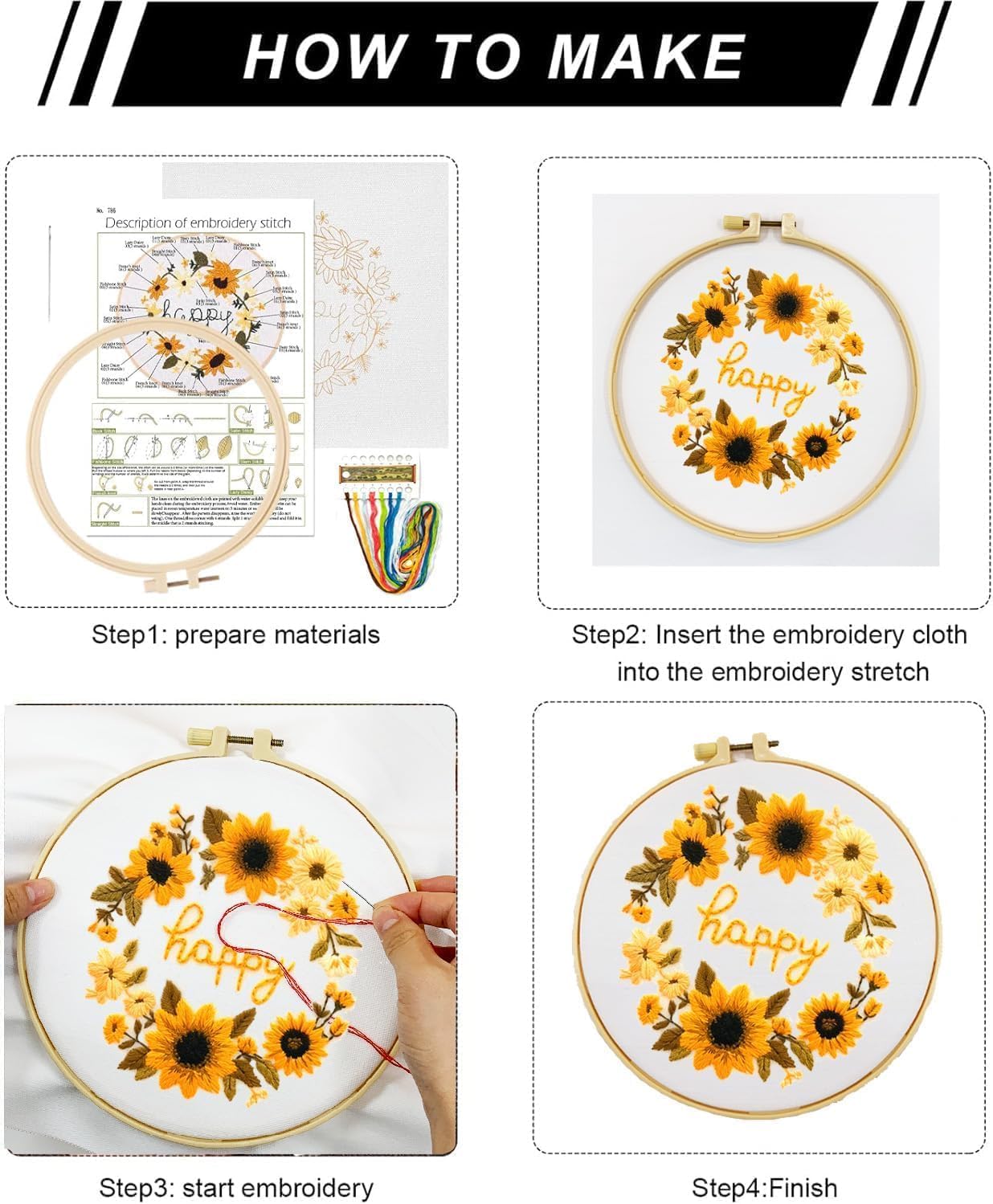 Zhenqing Cross Stitch Kit for Beginners, Flower Pattern and Butterfly Design, Stamped Embroidery Set (Flower Bee)