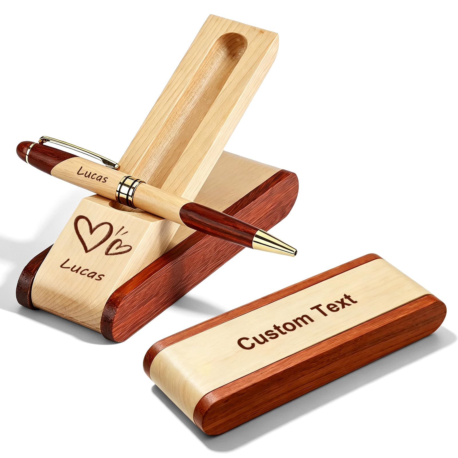 WFE Personalised Wooden Ballpoint Pen Luxury Gift Box Custom Laser Engraved Name Logo Smooth Twist Writing Office Work Desk Stationery Executive Gifts (Custom pen1)