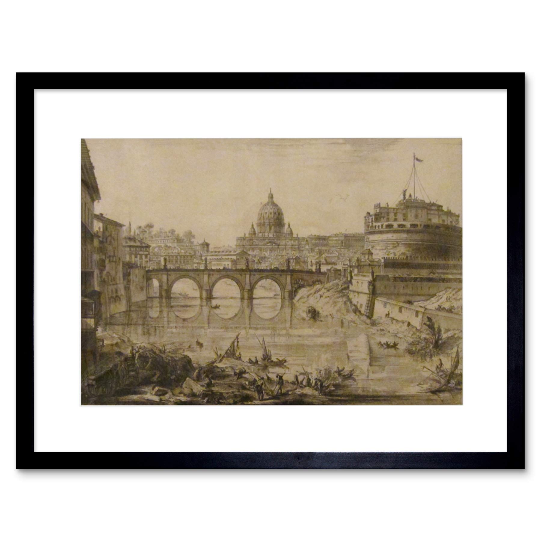 Wee Blue Coo Paintings Drawing Sketch Bridge Angelo Piranesi Black Framed Art Print B12X9812