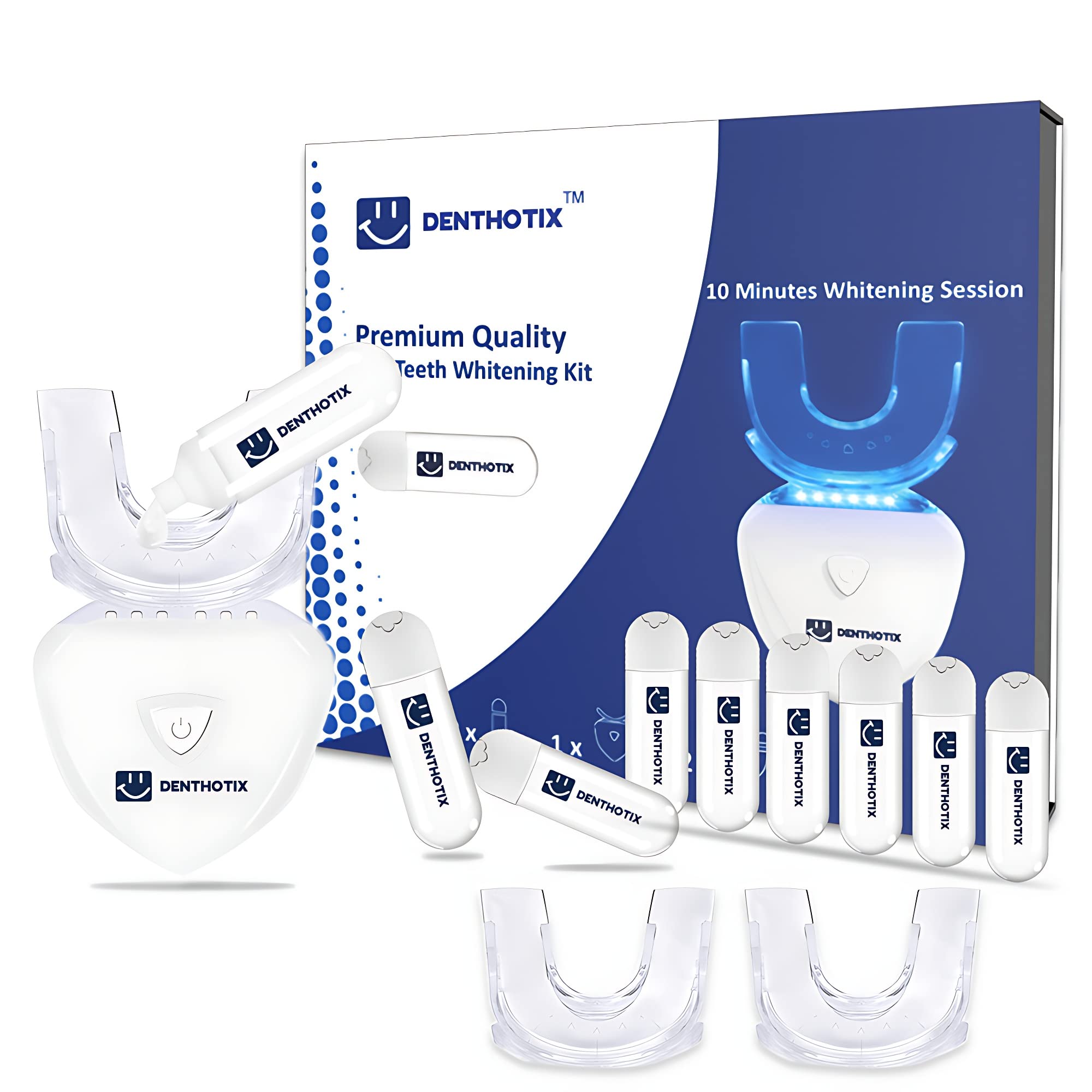 DENTHOTIX LED Teeth Whitening Kit – 6X LEDs Sensitivity Free Home Teeth Whitening Kit with 10 min Auto-Timer & 8 Teeth Whitening Gel Pods 33.6ml Active Ingredient Pap – Mint Flavor