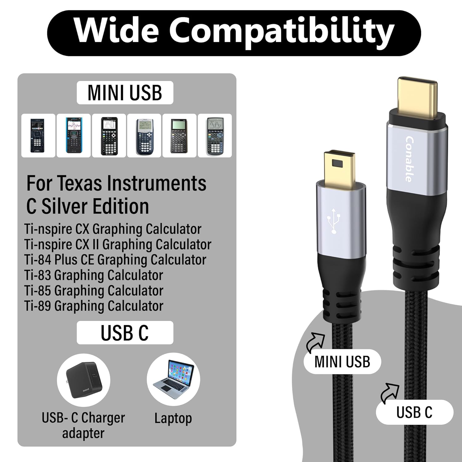 USB C to Mini USB Cable 3FT, Type C to Mini B Fast Charging Cord Compatible with GoPro Hero 3+, PS3 Controller, MP3 Player, Dash Cam, Garmin Nuvi GPS, Camera, GPS Receiver, Snowball iCE Mic, TI-84 - Image 4