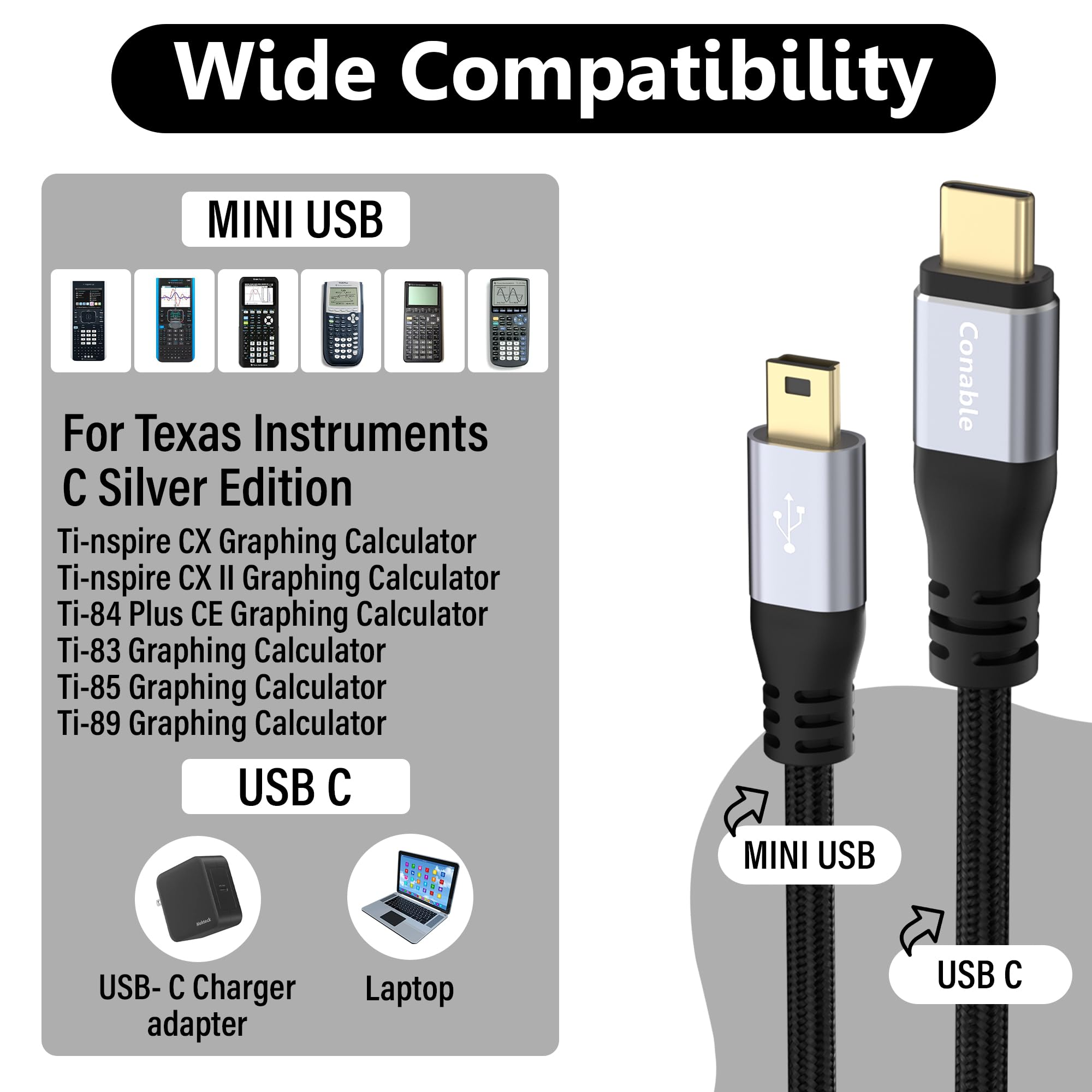 Cavo mini USB 3,5 m, cavo USB C a Mini B, alluminio, sincronizzazione dati