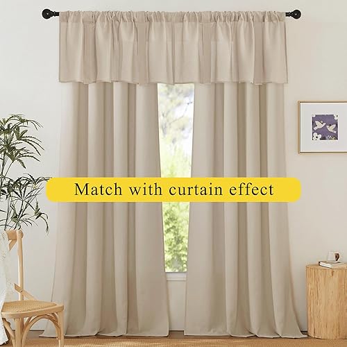 Miniatura 6 de NICETOWN Cenefa de lino para ventanas de cocina, baño, sala de estar, dormitorio, cenefa opaca con aislamiento térmico y bolsillo para barra,