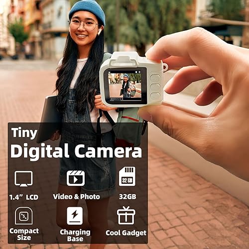 Miniatura 2 de Llavero mini cámara, mini cámara digital retro, cámara Y2K, lente gran angular, pantalla LCD de 1.4 pulgadas, 32 GB incluidos, fotos nostálgicas,