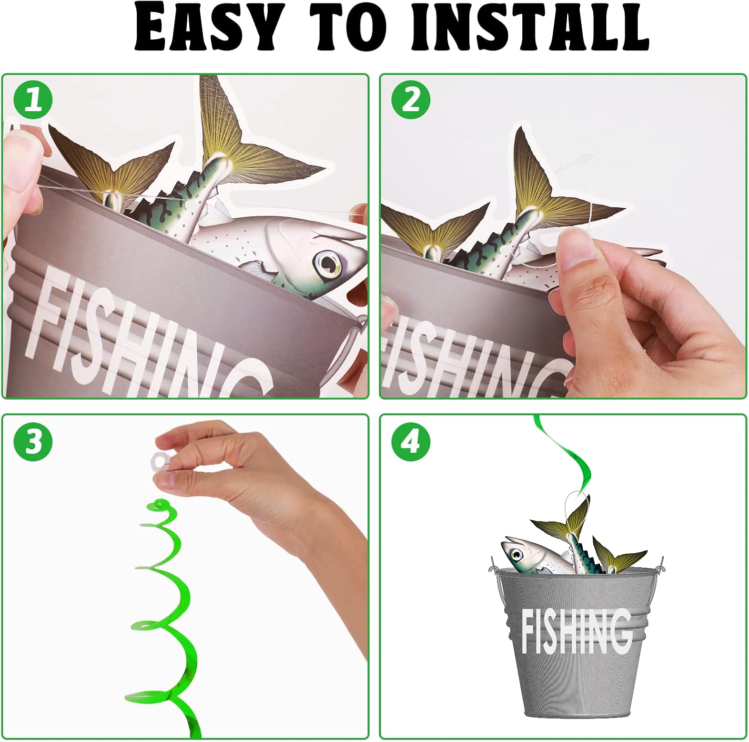 60Pcs Gone Fishing Birthday Party Decorations Supplies Fishing Banner Garland Fish Hanging Swirl Ceiling Streamers Fish Paper Cutouts Signs Decor Freshwater Competition Tournament Retirement Barbecue
