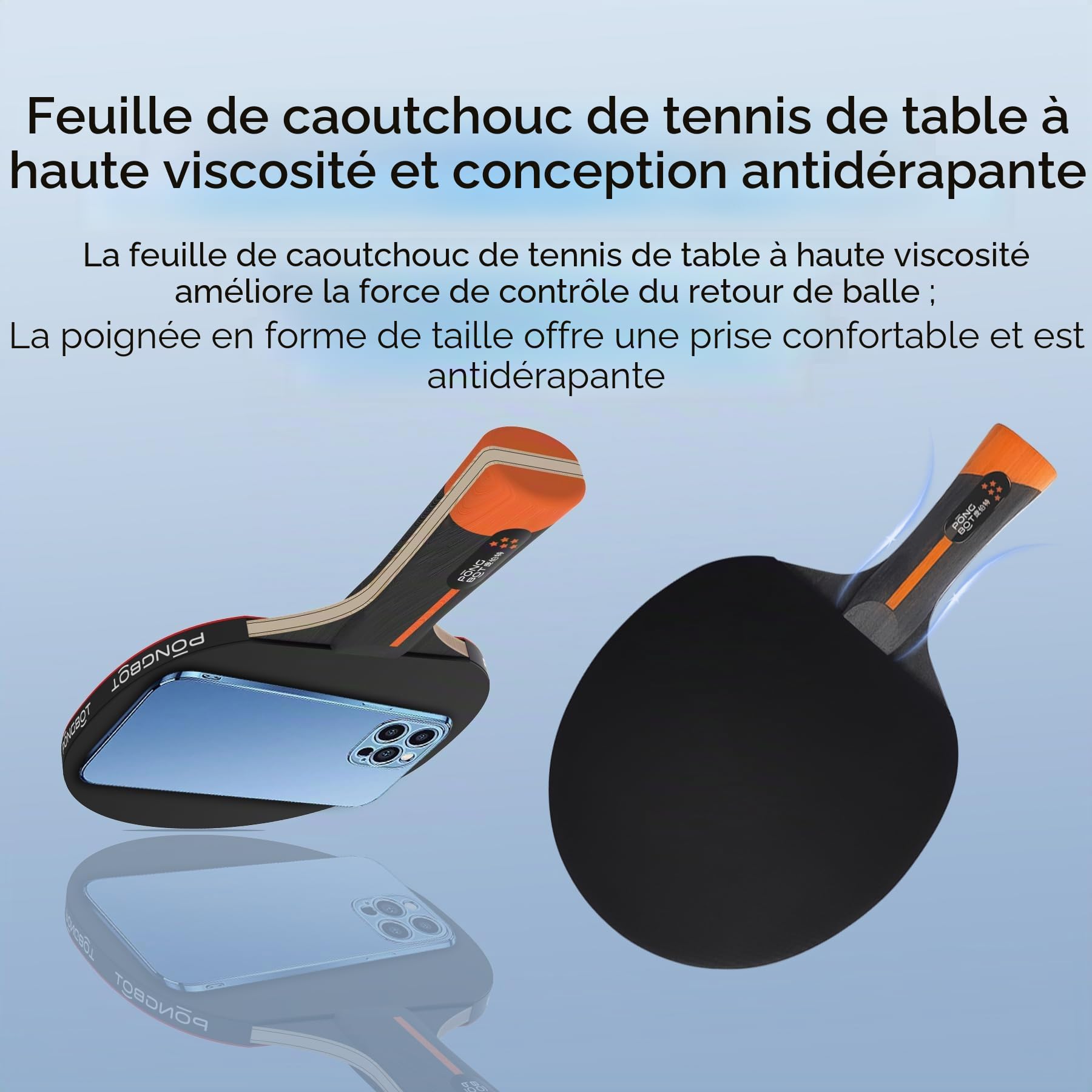 PONGBOT Five-Star Raquette de ping-pong professionnelle avec étui rigide, fibre de carbone, lame 7 plis, caoutchouc de qualité supérieure, pour tournois compétitifs et joueurs sérieux
