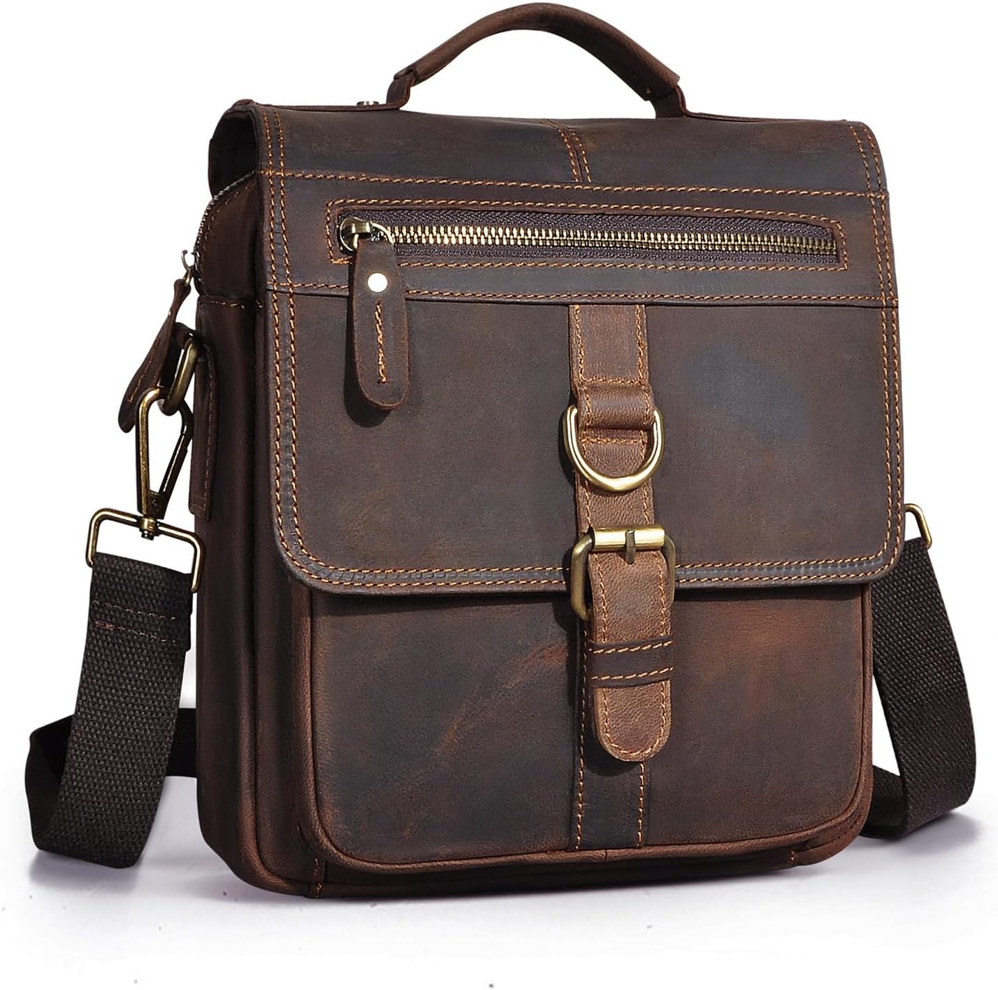 Mens Genuine Leather Satchel Sling Messenger Shoulder Cross body Bag Flap Over Tote Business Briefcase