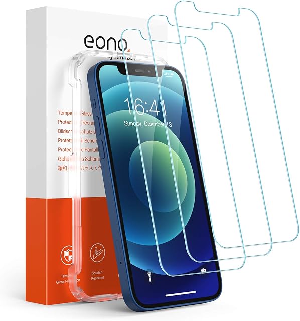 Amazon Brand - Eono iPhone 12 Mini Screen Protector 3 Pack, Tempered Glass Film 5.4 Inch, 9H Hardness, Case Friendly, Anti-Scratch, 0.33mm Ultra-Clear, No Bubbles with Easy Install Kit