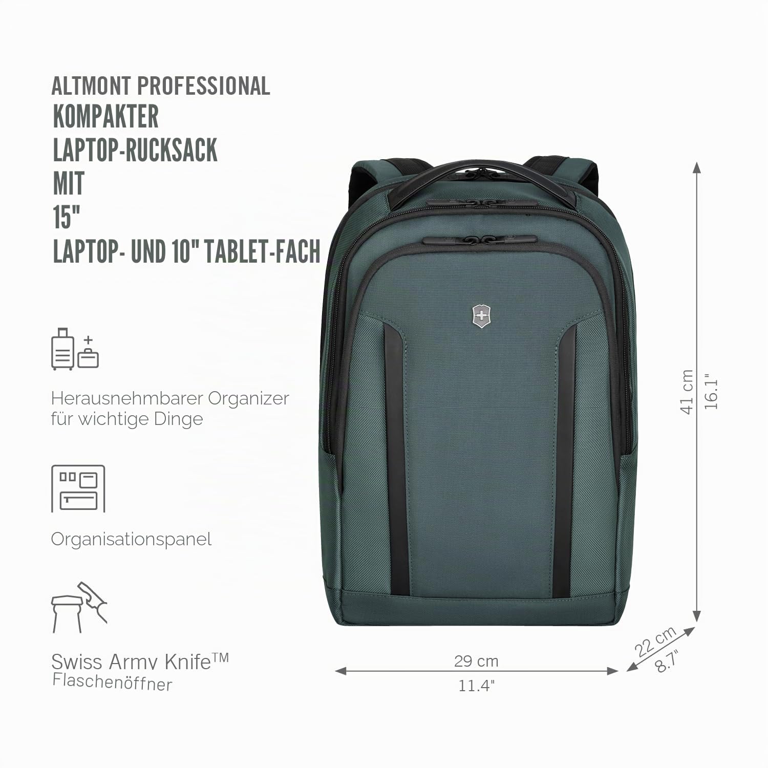Victorinox Altmont Professional Compact Laptop Backpack, Rucksack mit Laptopfach, Damen/Herren, 22 x 29 x 41 cm, 16 l, Grau
