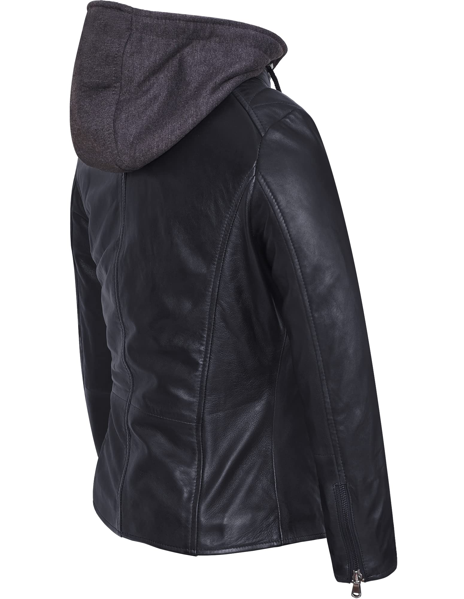 Damen Lederjacke Olena mit abnehmbarer Kapuze - Echtleder Bikerjacke Damen aus feinstem Lammnappa Leder im Biker