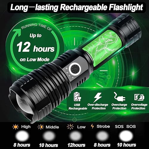 Miniatura 2 de Swanlake Super linterna LED recargable linternas de alto lúmenes 100000 lúmenes linternas tácticas, linterna impermeable con zoom, 5 modos para